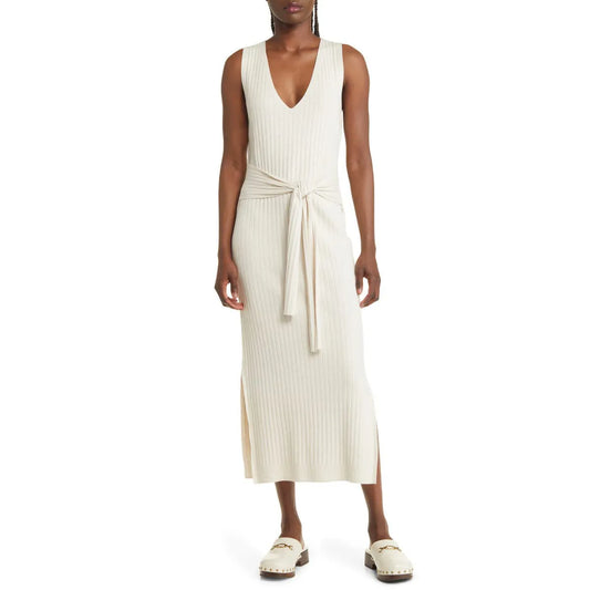 knitwear manufacturer Custom knit sweater dress ladies Tie Waist Rib knitted casual sleeveless dress women sweater dress