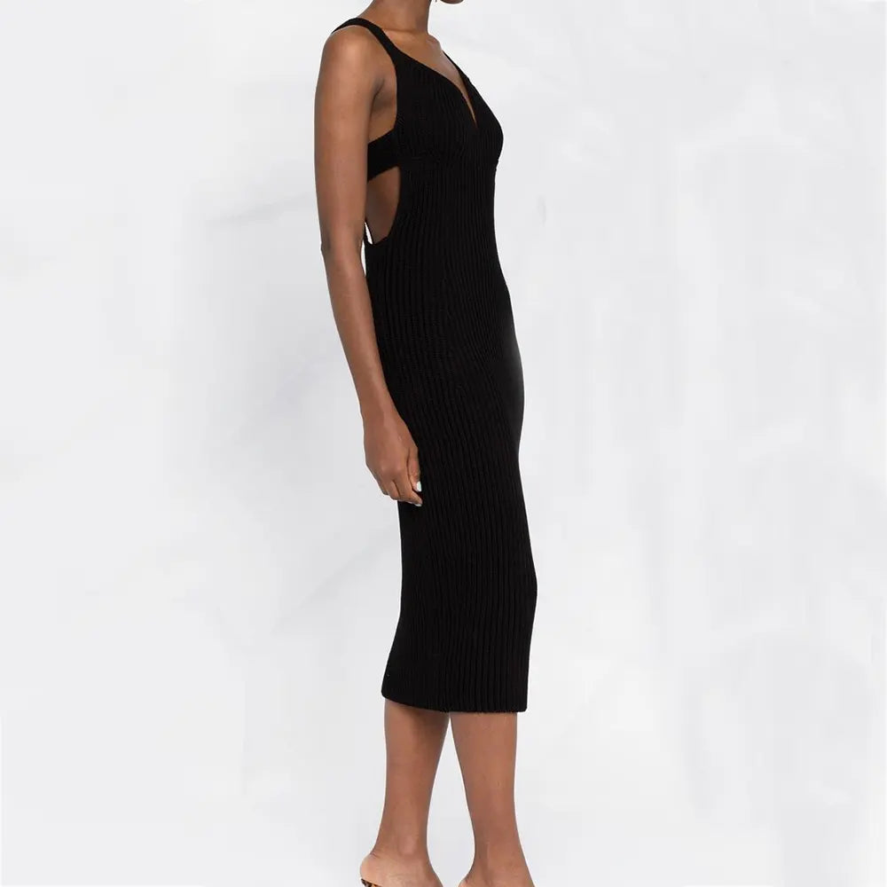 Custom knitwear manufacturer summer skinny sexy maxi dress suspender backless nightclub knitted dress women sweater clothing