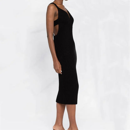 Custom knitwear manufacturer summer skinny sexy maxi dress suspender backless nightclub knitted dress women sweater clothing