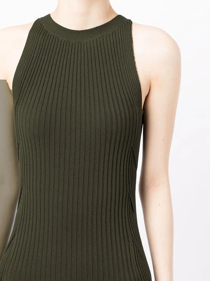knitwear manufacturers custom sleeveless rib Knit Dress maxi Cotton Knit Dress crew neck summer sweater dress women clothing