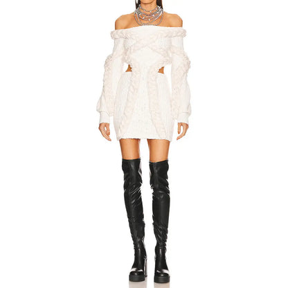 Knitwear Manufacturer Custom Knit One Shoulder Sweater Dress Long sleeve cable knit dress Sweater Dress women Clothing