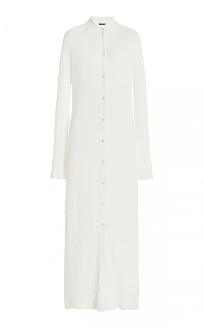 Custom knit dress manufacturer fall winter white turn-down collar long sleeved button maxi knit women's sweater dress