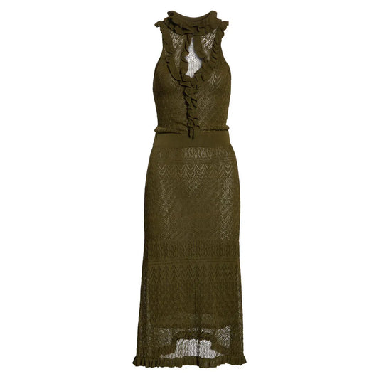 knitwear Dress manufacturer custom knit long top sleeveless Pointelle ruffle dresses maxi Sweater Dress women Clothing