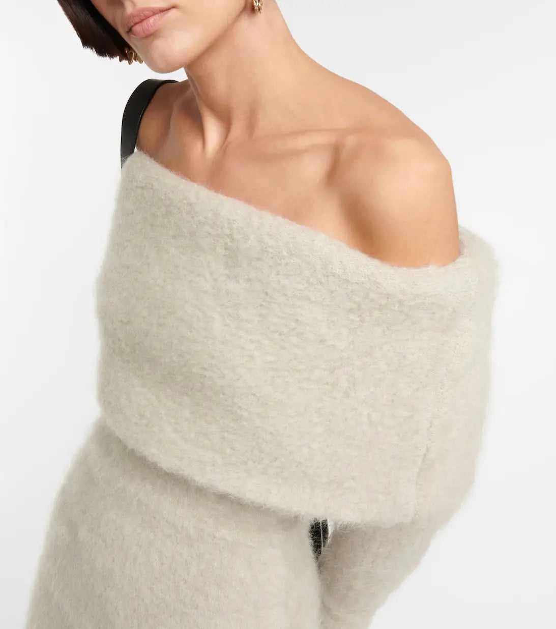 Custom knit mohair sweater dress ladies off shoulder midi knitted casual long sleeve dress women sweater dress
