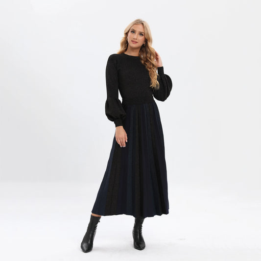 Custom Logo OEM&ODM designer black long maxi sweater dress long sleeve knitted sweater dresses winter women