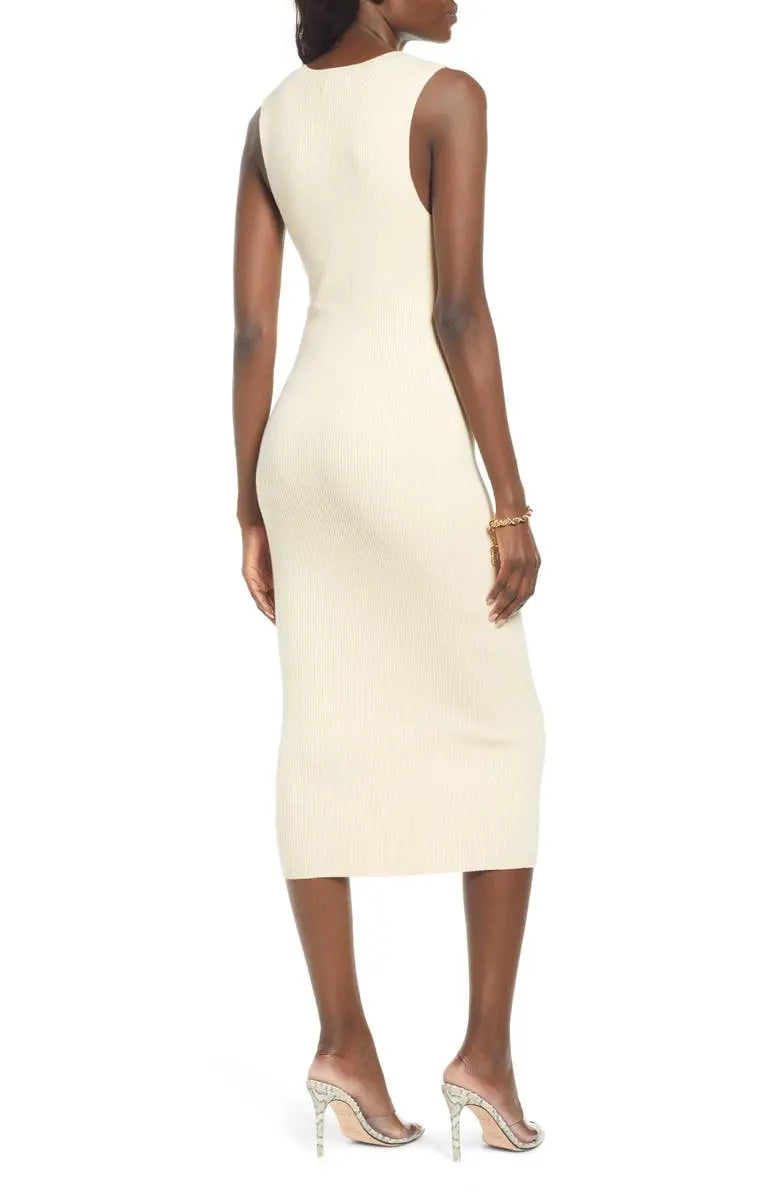 Cotton Dress Women Custom Design Sleeveless Knitted Dresses Zip-Up Sweater Midi Dress