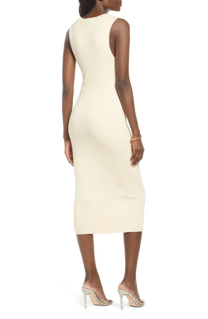 Cotton Dress Women Custom Design Sleeveless Knitted Dresses Zip-Up Sweater Midi Dress