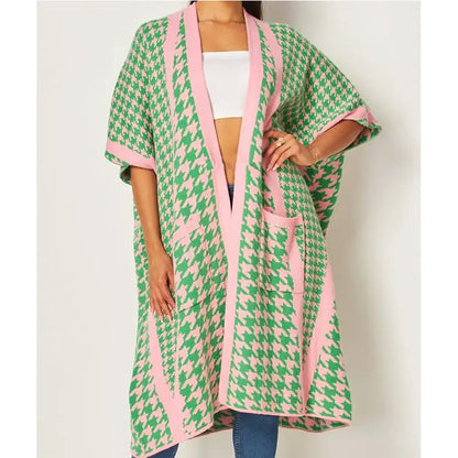 custom OEM ODM manufacturer sorority knitted jacquard wrap women sweater open front shawl cardigan sweater for women