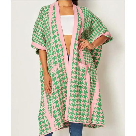 custom OEM ODM manufacturer sorority knitted jacquard wrap women sweater open front shawl cardigan sweater for women