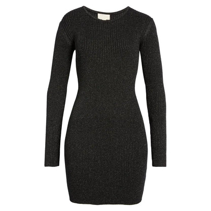 Custom knit sweater sparkle sparkle dress women long sleeve jumper mini winter women Sparkling Ribbed knitted sweater dresses