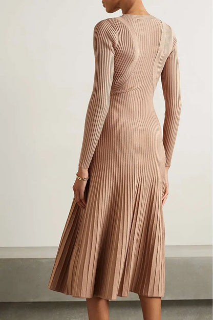 Knitwear manufacturers custom v neck long sleeve big hem fall 2024 women clothes maxi dresses rib knit sweater casual dress