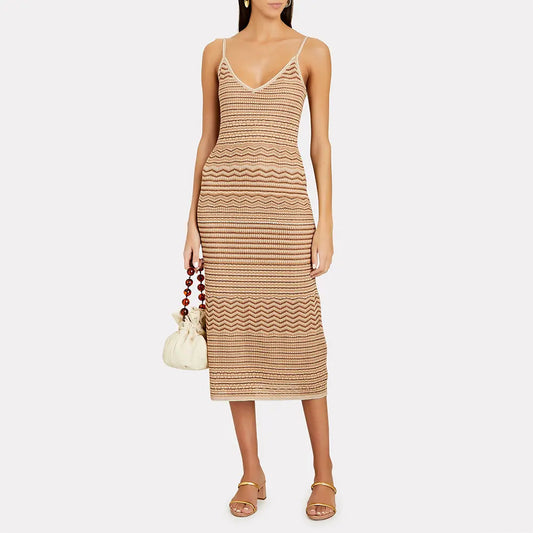 Sexy Striped Halter Knit Midi Dress Custom Fashion Lady Elegant Summer Girls Casual Womens Dresses Knitting Dresses