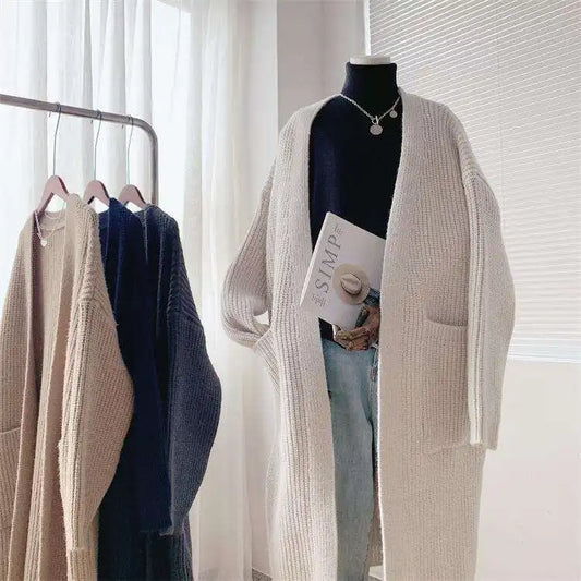 Customized Autumn Women's Thick Knitted Cardigan – Long-Sleeved Loose Fit Casual Sweater
