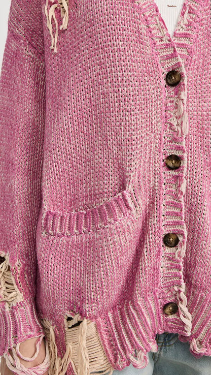 Knitwear Custom oversized Women sweater Fashion Pullover Distressed Knitted cardigan Winter Pink cardigan Sweater for women