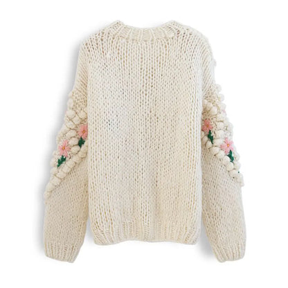 Custom knit women sweater winter plus size handmade Fuzzy Pearl Button knitwear crochet Cardigan sweater women