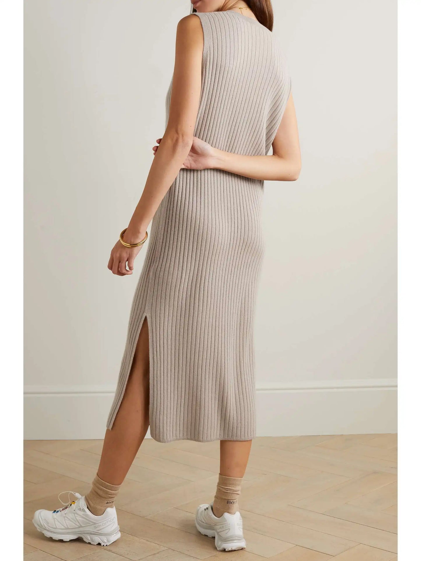 Knitwear Manufacturer Custom crewneck sweater dress Sleeveless elegant Women cashmere wool custom ribbed knit sweater dresses