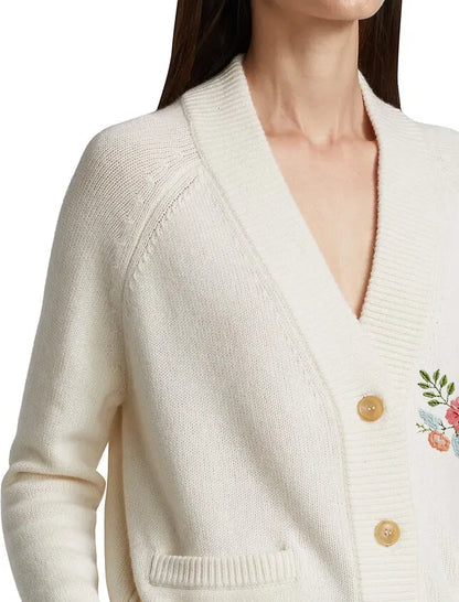 Custom pattern Oversized Knitted Embroidery cardigan Ladies Fashion Knit jacquard Loose Women Cardigans Sweater With Pockets