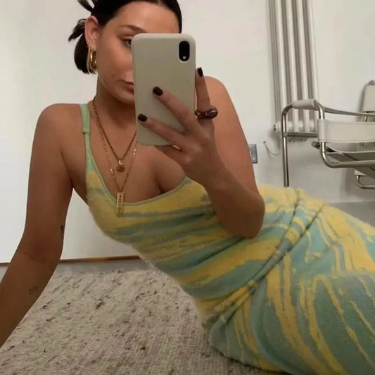 Party Sunny Beach Sundress Hollow Out Strap Dresses long Knit Women Fashion Summer Sexy Bodycon Dress