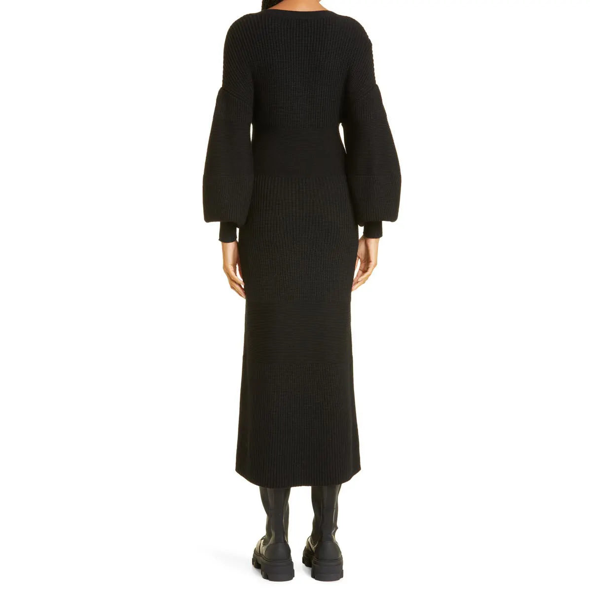 Custom Knitwear ladies elegant Rib Knit dress puff long sleeve formal dress casual Womens Sweater Dress Clothing for women