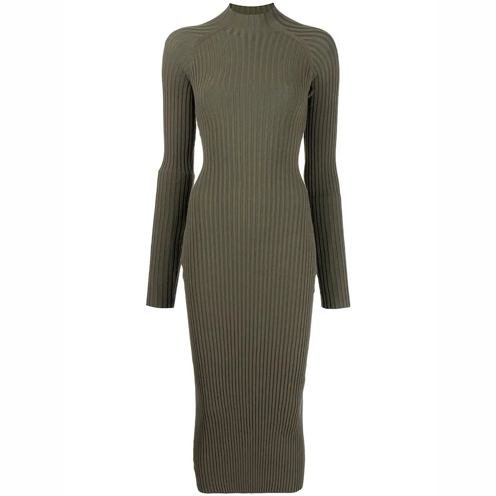 Custom Rib Knit Maxi Dress Fashion Knitted Long Lady Elegant Winter Girls Casual Womens Dresses Cut-out mock neck Sweater Dress