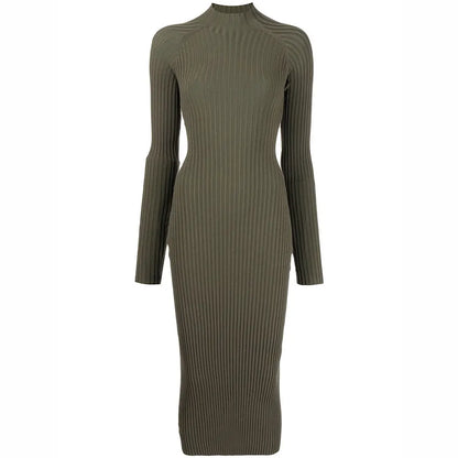 Custom Rib Knit Maxi Dress Fashion Knitted Long Lady Elegant Winter Girls Casual Womens Dresses Cut-out mock neck Sweater Dress