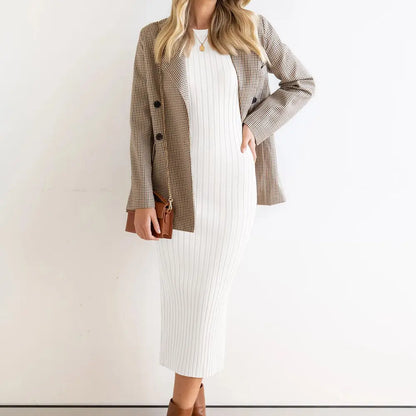 Custom knit sweater women solid ribbed knit halter neck dresses casual slim bodycon summer knit sweater dress for woman