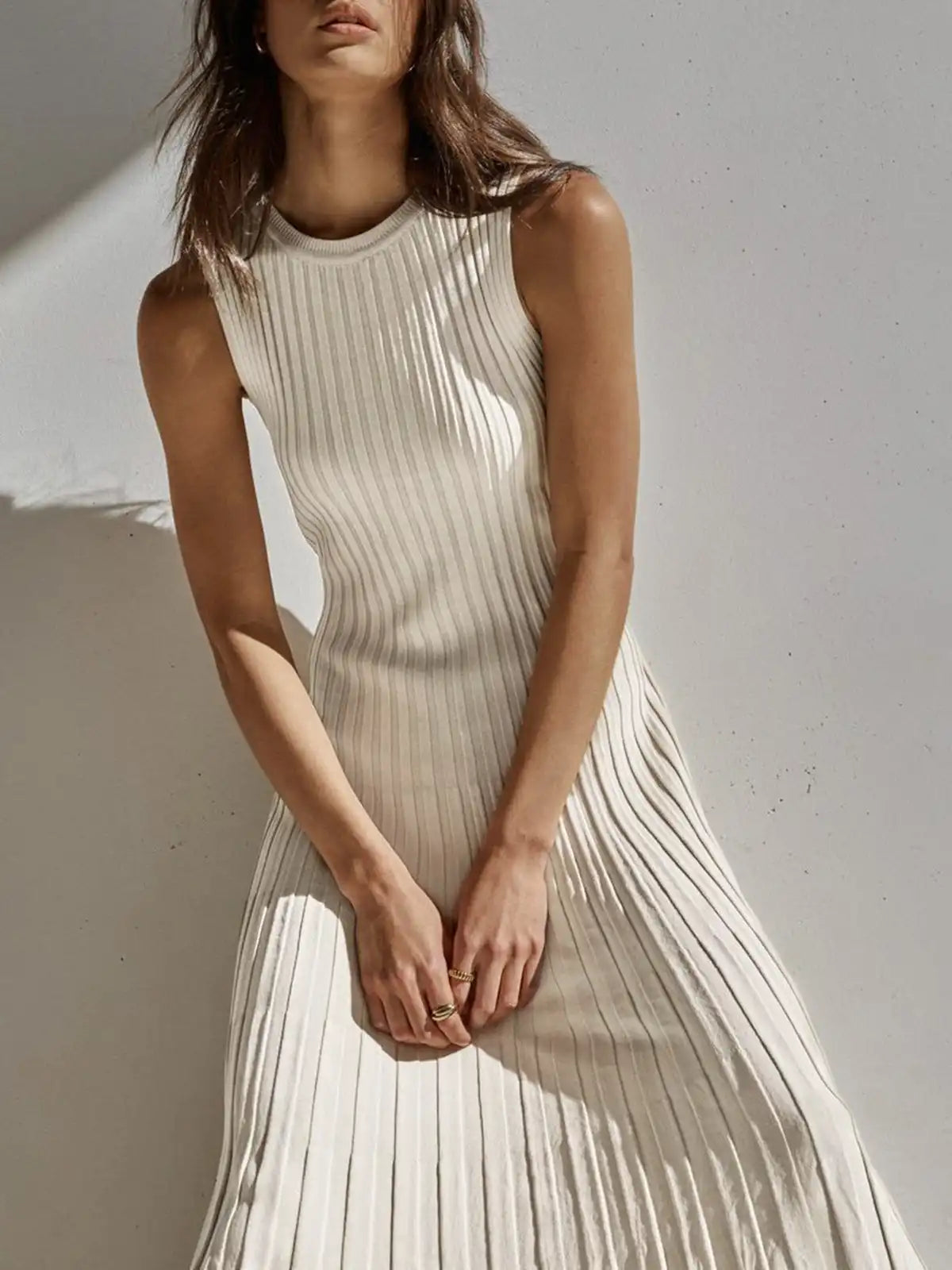 cotton dresses women long maxi summer Casual sleeveless Bodycon ladies solid rib Knit Pleat Maxi girls white sweater dress