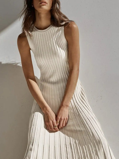 cotton dresses women long maxi summer Casual sleeveless Bodycon ladies solid rib Knit Pleat Maxi girls white sweater dress