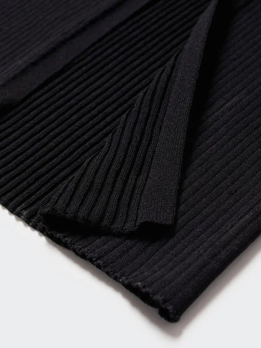 Custom new autumn high-end black rib knit long dress casual lady girls zip up knitted sweater dresses for women