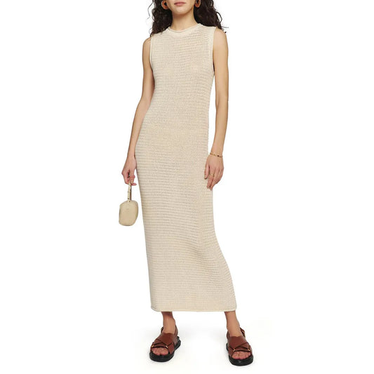 Custom open Knit dress ladies knitwear cotton Stitch Sleeveless crew Neck Women Sweater Knitted Long Maxi Dress Girls