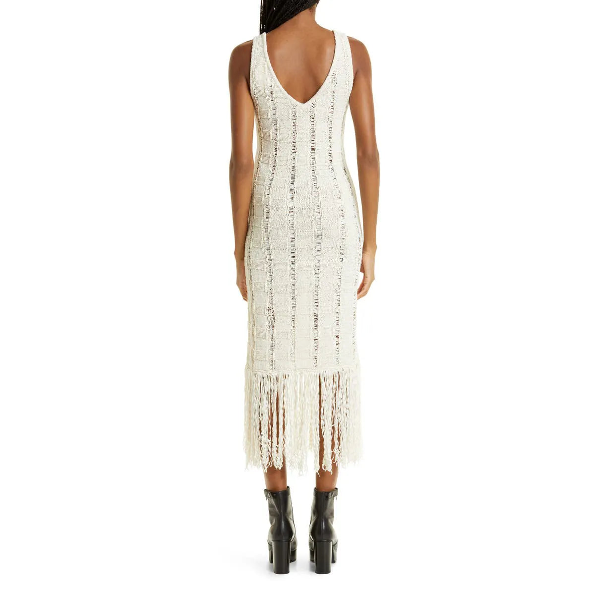 Dress manufacturer custom distressed Knit Maxi Dress sleeveless fringe tassel casual long knitted Sweater Dress women Clothing