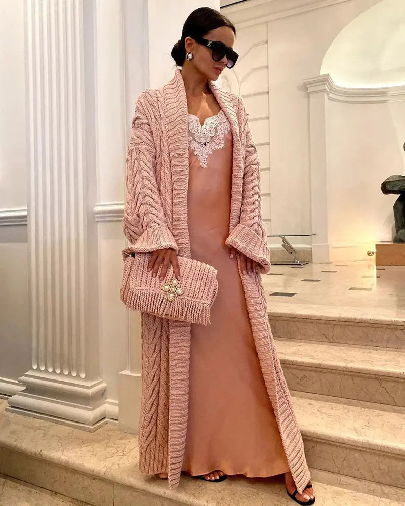 Winter Fashion Atmosphere Long Sleeve Loose Chunky Knitted Bandage Plus Size Extra oversized thick Long Cardigan Sweater Women