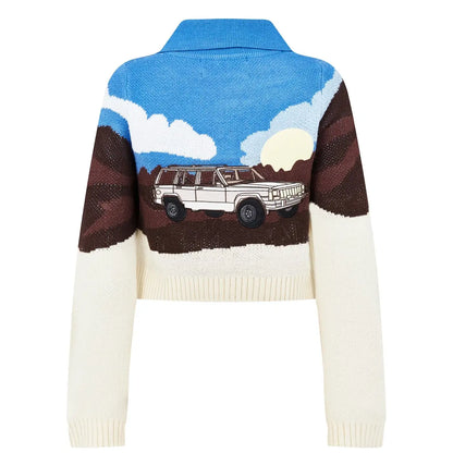 knitwear manufacturer Custom knit sweater Design Harajuku Retro Jacquard Pattern Embroidery Cropped Knit Women Cardigan Sweater