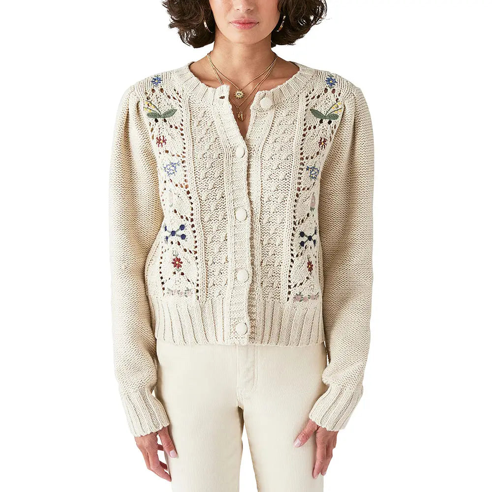 knitwear manufacturer Custom knit sweater long sleeve embroidered floral cardigan ladies hollow out cardigan women sweater