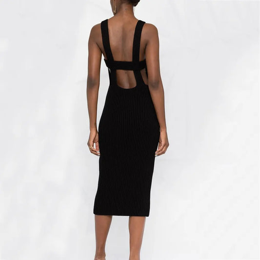 Custom knitwear manufacturer summer skinny sexy maxi dress suspender backless nightclub knitted dress women sweater clothing