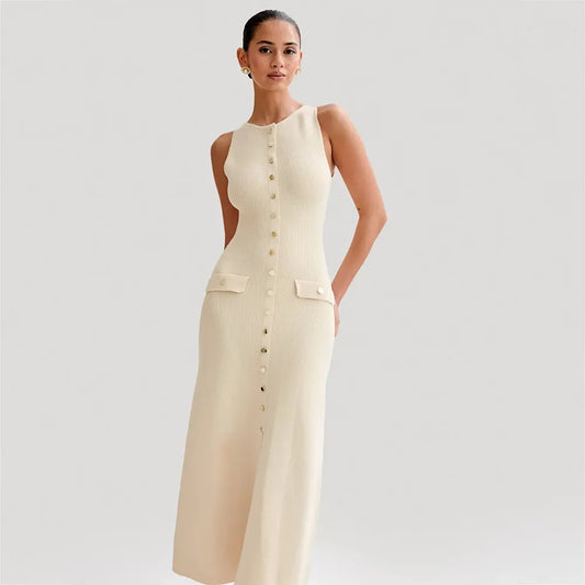 Custom OEM/ODM Women's Slim Knit Dresses - French-Inspired Light Luxury Sleeveless Designs