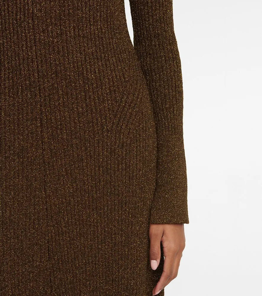 Knitwear manufacturer Custom OEM & ODM women Metallic ribbed knit sweater dress winter warm long sleeve sweater dress