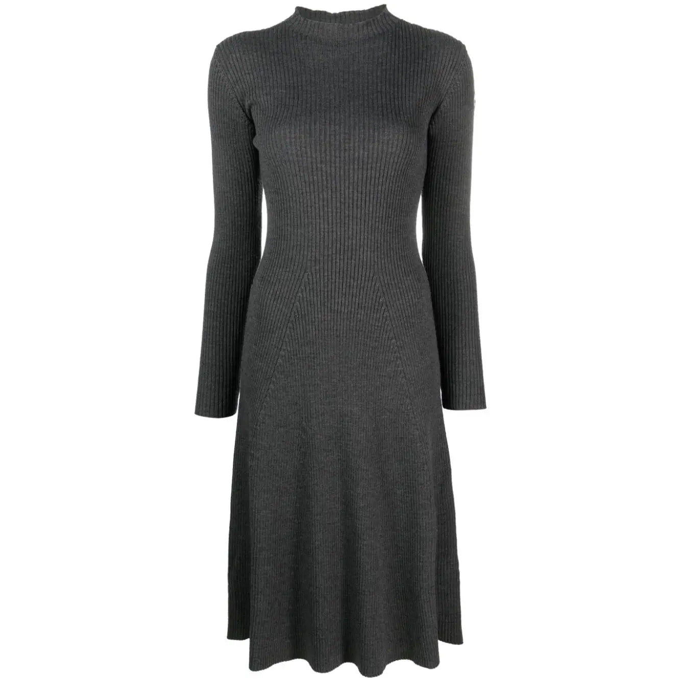 knitwear manufacturers custom dark grey rib Knit Dress midi Wool thick Knit Dress mock neck fall sweater dress women clothing