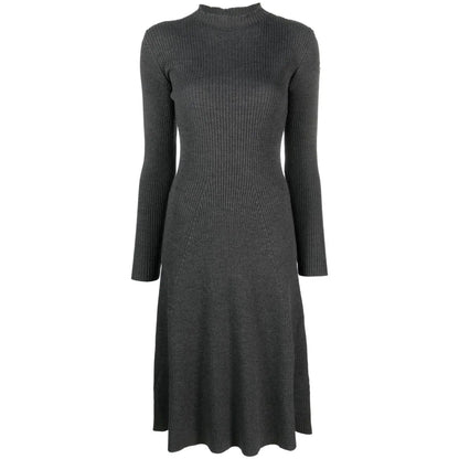 knitwear manufacturers custom dark grey rib Knit Dress midi Wool thick Knit Dress mock neck fall sweater dress women clothing