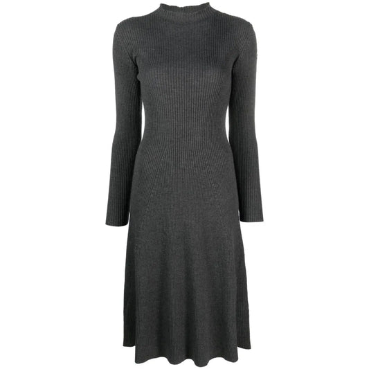 knitwear manufacturers custom dark grey rib Knit Dress midi Wool thick Knit Dress mock neck fall sweater dress women clothing