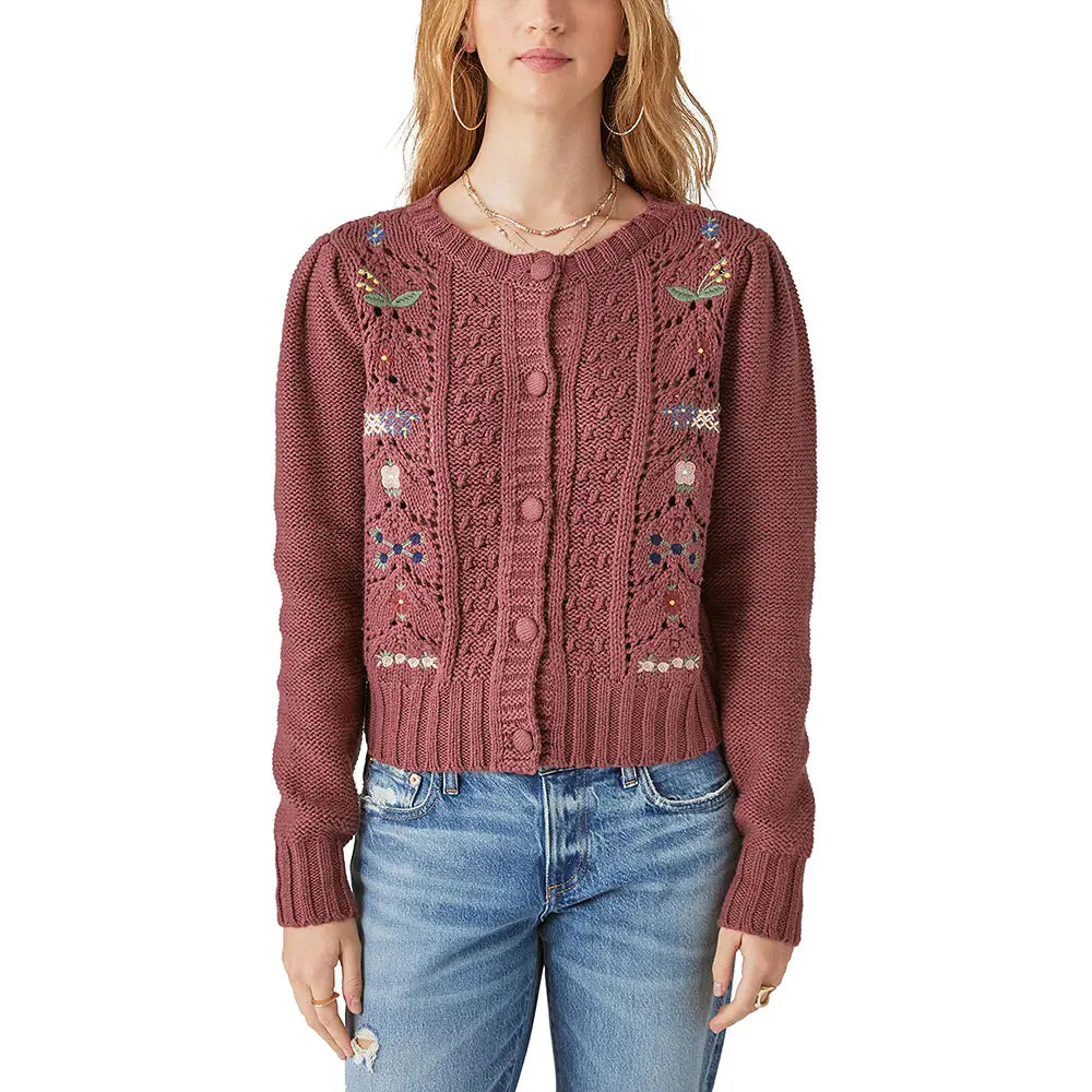 knitwear manufacturer Custom knit sweater long sleeve embroidered floral cardigan ladies hollow out cardigan women sweater