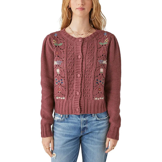 knitwear manufacturer Custom knit sweater long sleeve embroidered floral cardigan ladies hollow out cardigan women sweater