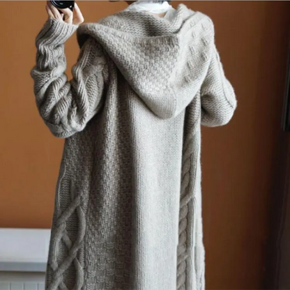 Custom hoodie Sweater maxi long coat female hooded plus size cable chunky long knitted cotton women sweater cardigan for women