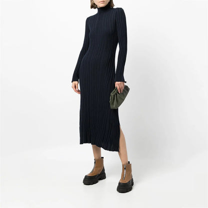 Knitwear Manufacturer Custom Knit Sweater Dress new autumn prom Long Sleeve Maxi Ribbed Knit Sweater Dress Women Clothing