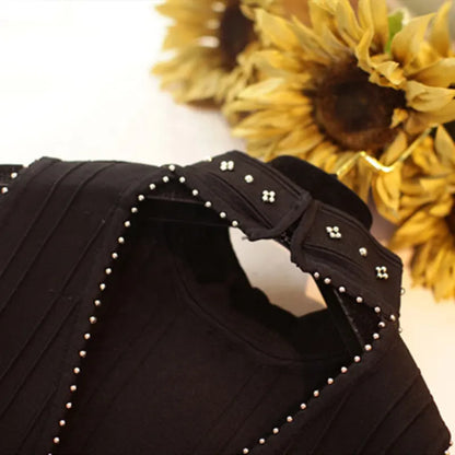 Knitwear manufacturers Custom designer sleeveless knit Beading Bandage halter Mini Black Evening Party knit dress women sweater
