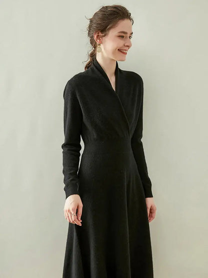 Wholesale Winter Long Sleeve Knit Dress French Style Custom Fall Elegant Casual Long Autumn Women Cashmere Sweater Dresses