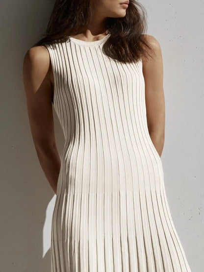 cotton dresses women long maxi summer Casual sleeveless Bodycon ladies solid rib Knit Pleat Maxi girls white sweater dress