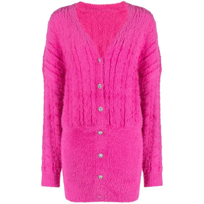 Winter High Quality Custom pink fuzzy sweater dress V Neck Sexy Knitted Long Sleeve Mini Sweater Dress for Women