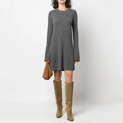 knitwear manufacturers custom dark grey Wool Knit Dress midi Knit Dress fall sweater dress women clothing