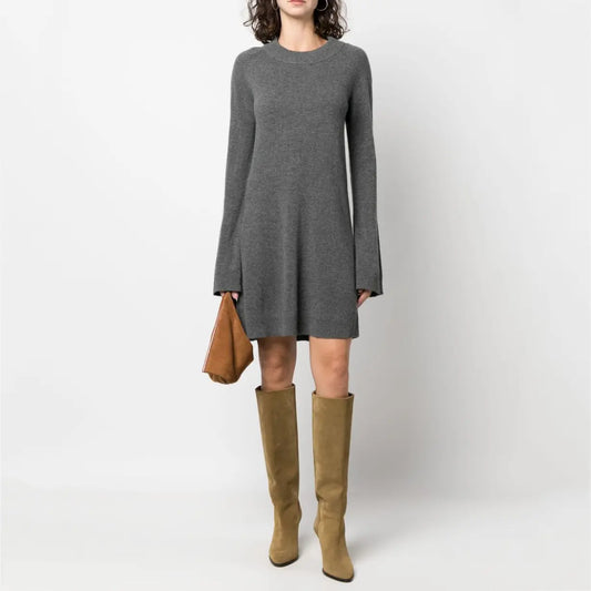 knitwear manufacturers custom dark grey Wool Knit Dress midi Knit Dress fall sweater dress women clothing